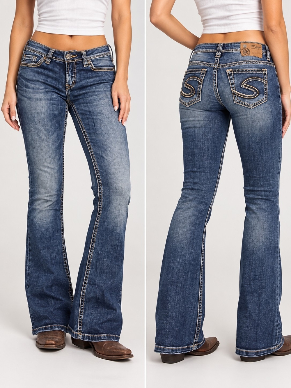 Silver Jeans Co Pica Women’s Bootcut Flare Jeans Y2K Dark Wash